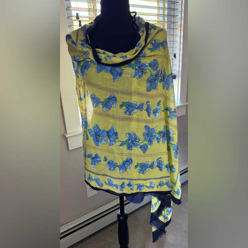 Talbots elegant yellow blue summer floral scarf‎ shawl wrap women one size